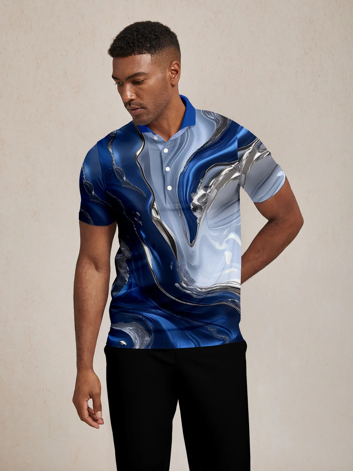 Inked Skins Men's Ribbed Collar Polo Top UPF50+