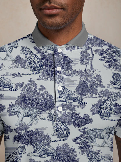 Wildlife Party Men's Ribbed Collar Polo Top UPF50+