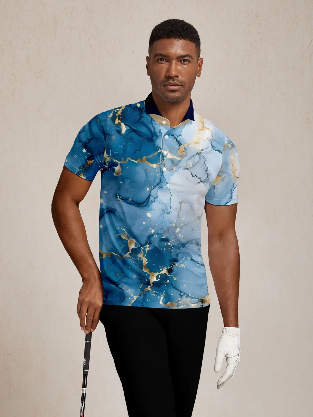 Inked Skins Men's Ribbed Collar Polo Top UPF50+