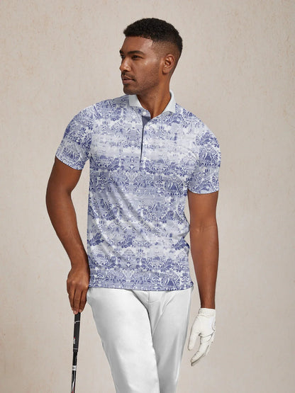 Hyped-up Tropical Men's Ribbed Collar Polo Top UPF50+