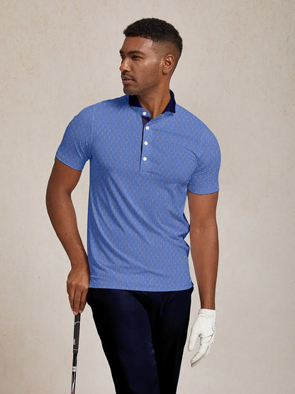 Playful Nautical Men's Ribbed Collar Polo Top UPF50+
