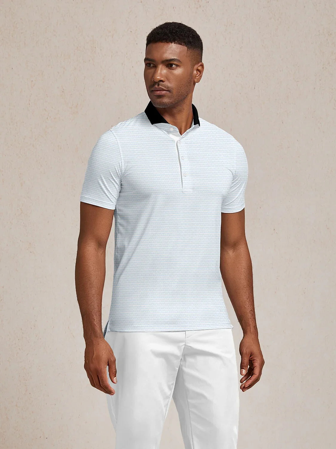 Playful Nautical Men's Ribbed Collar Polo Top UPF50+