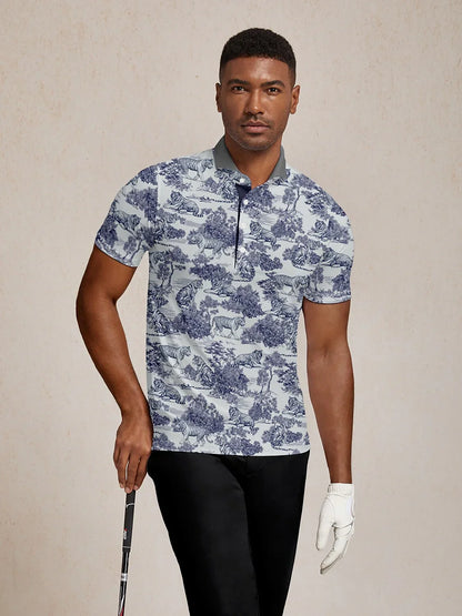 Wildlife Party Men's Ribbed Collar Polo Top UPF50+