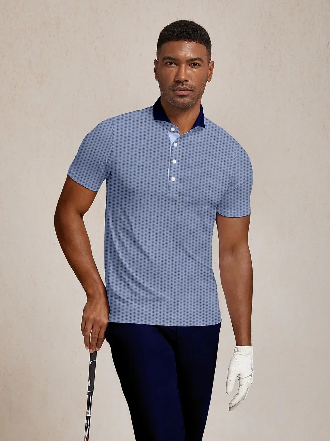 Playful Nautical Men's Ribbed Collar Polo Top UPF50+