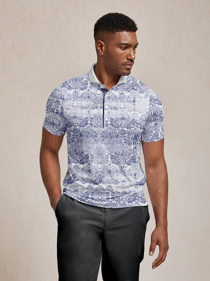 Hyped-up Tropical Men's Ribbed Collar Polo Top UPF50+