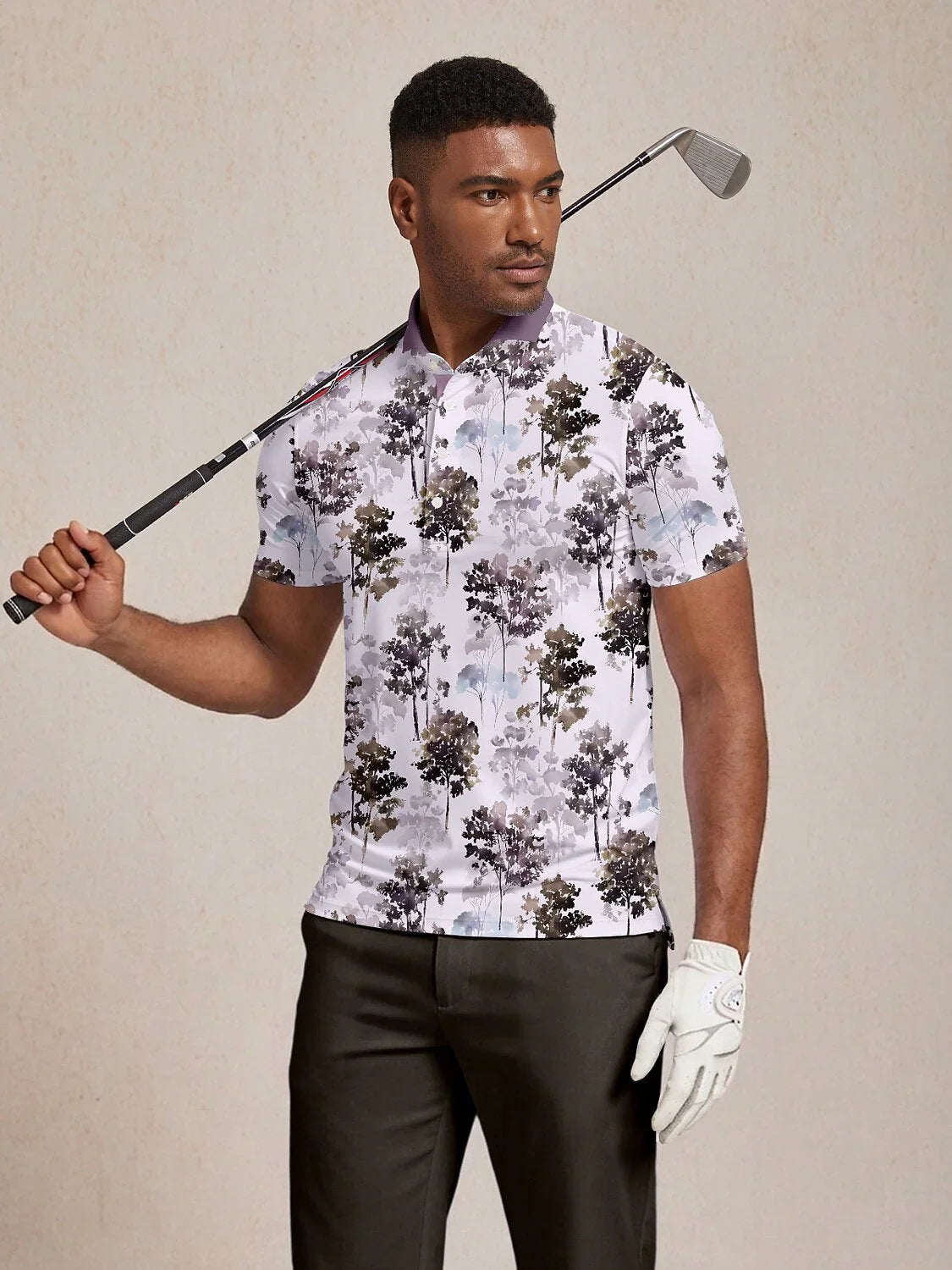 Hyped-up Tropical Men's Ribbed Collar Polo Top UPF50+