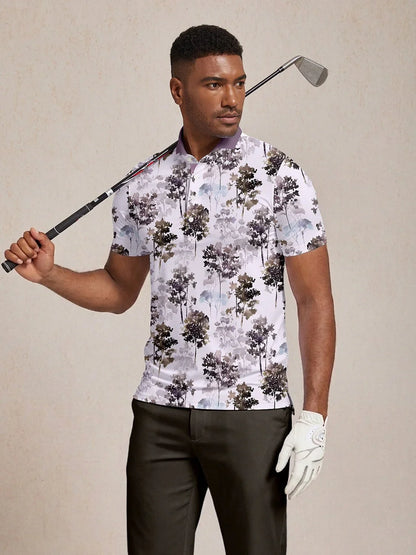 Hyped-up Tropical Men's Ribbed Collar Polo Top UPF50+