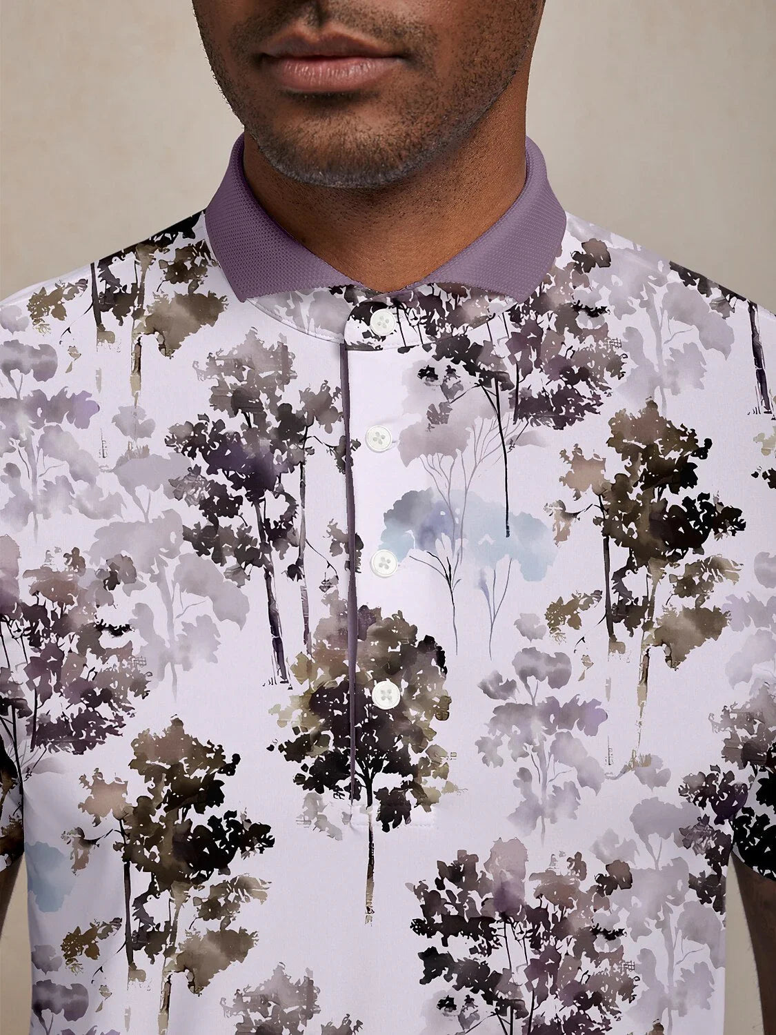 Hyped-up Tropical Men's Ribbed Collar Polo Top UPF50+