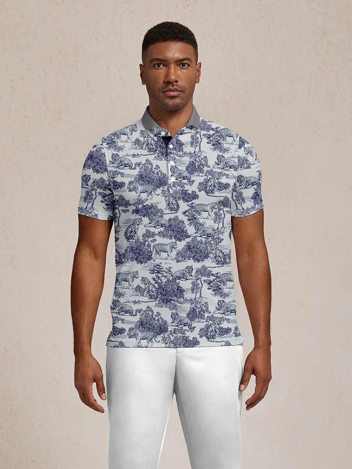 Wildlife Party Men's Ribbed Collar Polo Top UPF50+