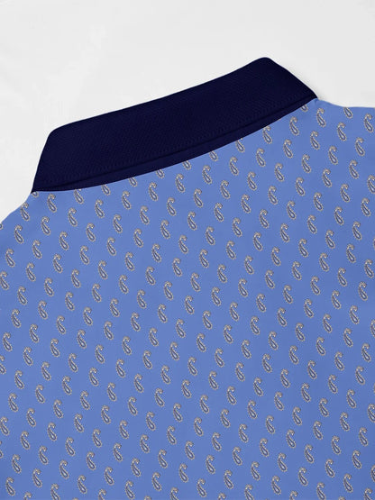 Playful Nautical Men's Ribbed Collar Polo Top UPF50+