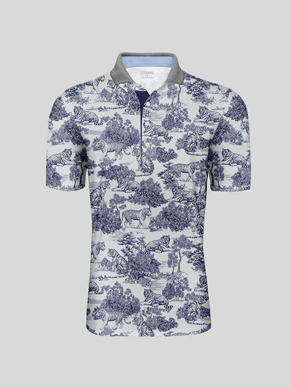 Wildlife Party Men's Ribbed Collar Polo Top UPF50+
