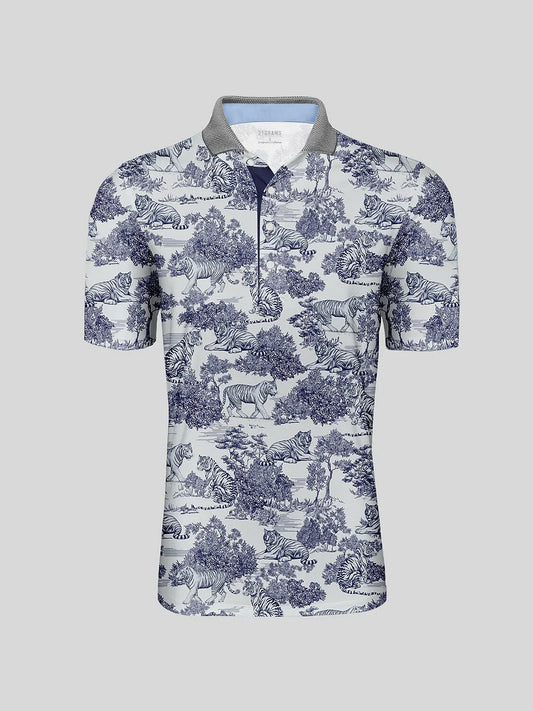Wildlife Party Men's Ribbed Collar Polo Top UPF50+