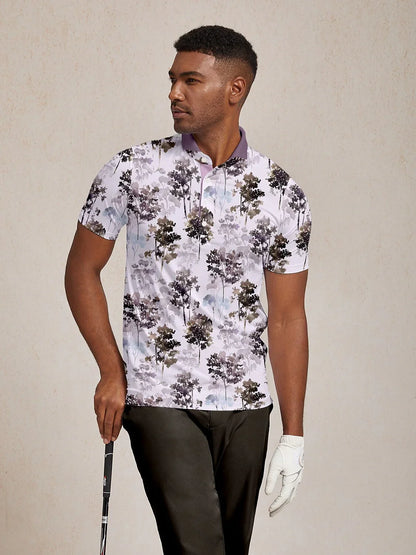 Hyped-up Tropical Men's Ribbed Collar Polo Top UPF50+