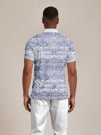 Hyped-up Tropical Men's Ribbed Collar Polo Top UPF50+