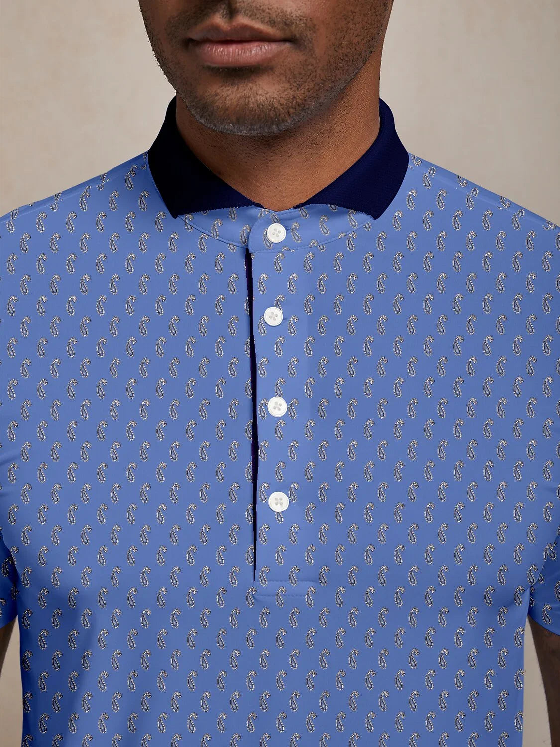 Playful Nautical Men's Ribbed Collar Polo Top UPF50+