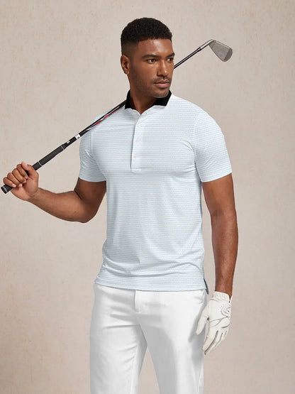 Playful Nautical Men's Ribbed Collar Polo Top UPF50+