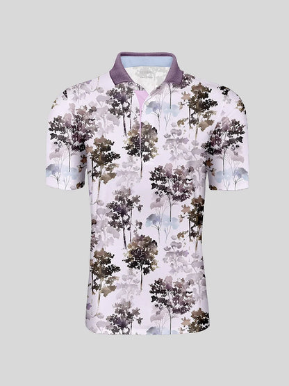 Hyped-up Tropical Men's Ribbed Collar Polo Top UPF50+